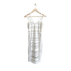 Bebe Dress Bodycon White Gold Silver Embellishments Lined Women 's M Back Zip